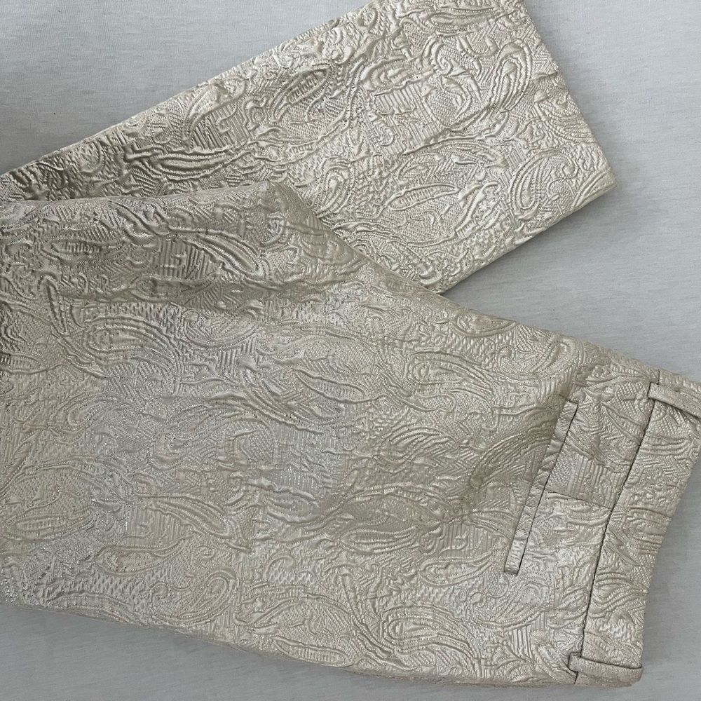 J. CREW GOLD METALLIC JACQUARD BROCADE PANTS LINED SZ 12 - Picture 2 of 8